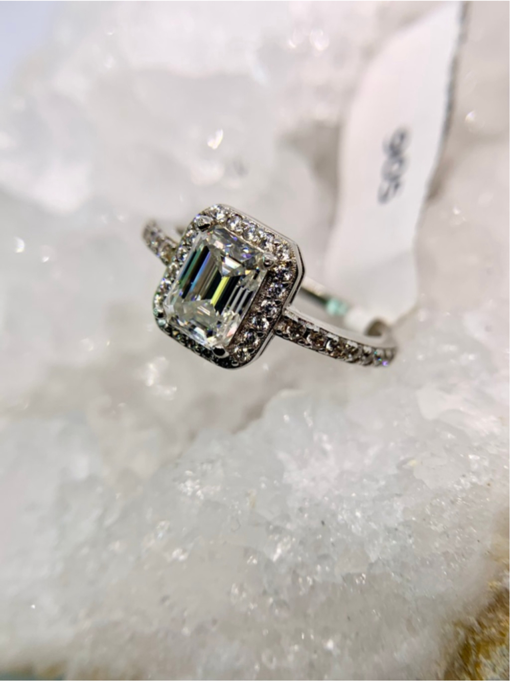 Emerald Cut Halo Moissanite Ring 925 Silver GRA 1 Ct - Picture 10 of 14